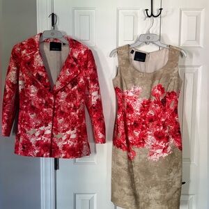 Carlisle 2-Piece Dress and Jacket Set – Red Floral on Beige – Size 2